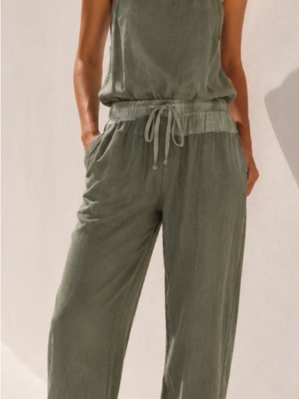 Young Fabulous & Broke Olive Green Straight-Leg Jumpsuit with Drawstring